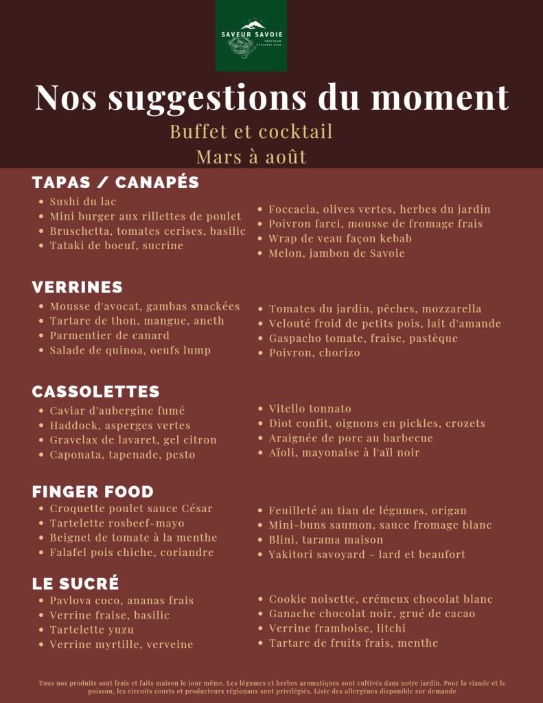 Menu Traiteur Chamb Ry Saveur Savoie